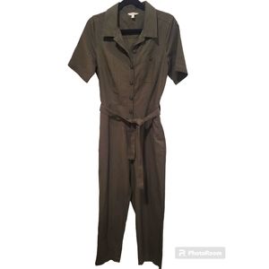 Lucky Brand Linen Blend Green Jumpsuit Short Sleeve Small